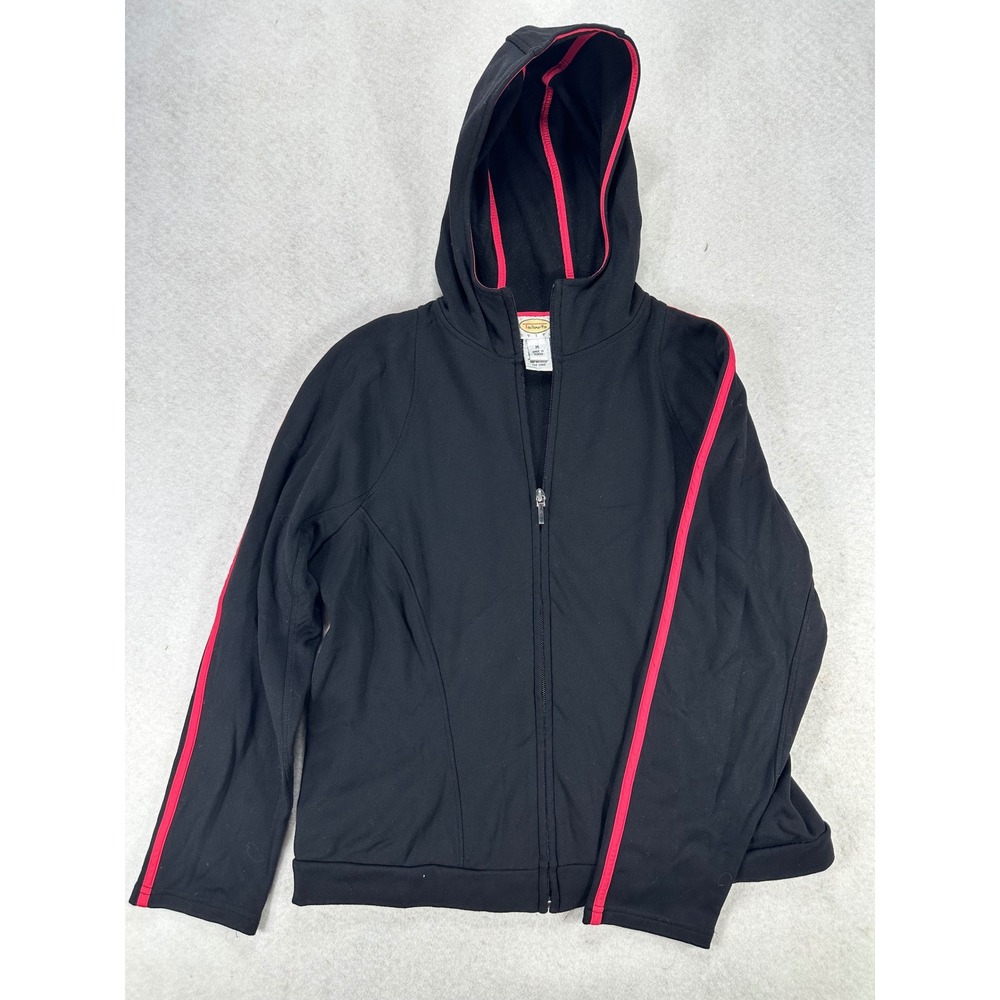 Talbots Petites Black Pink Trim Zip Up Hoodie Sweatshirt Womens Medium Petite